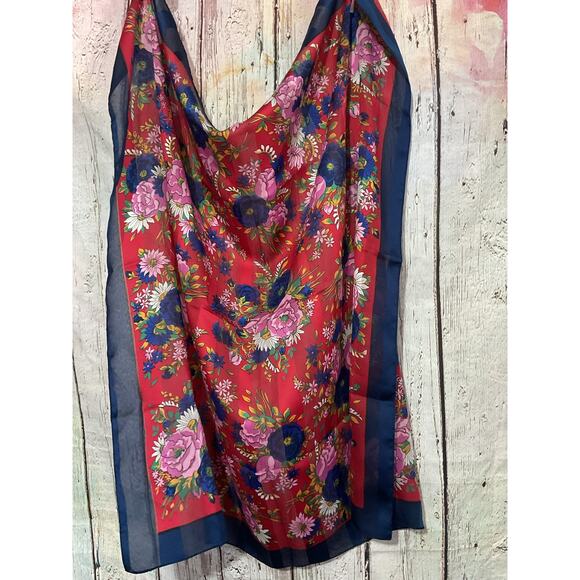 Vintage Navy & Red Scarf Made in Italy Floral - Picture 2 of 10